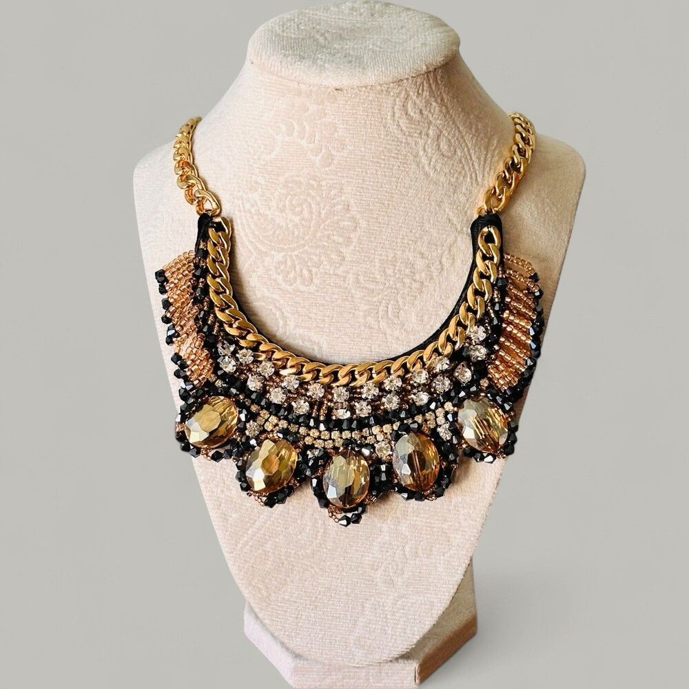 Statement Showgirl Necklace Crystal Rhinestone Bib Glam Luxe VTG Jewelry Estate